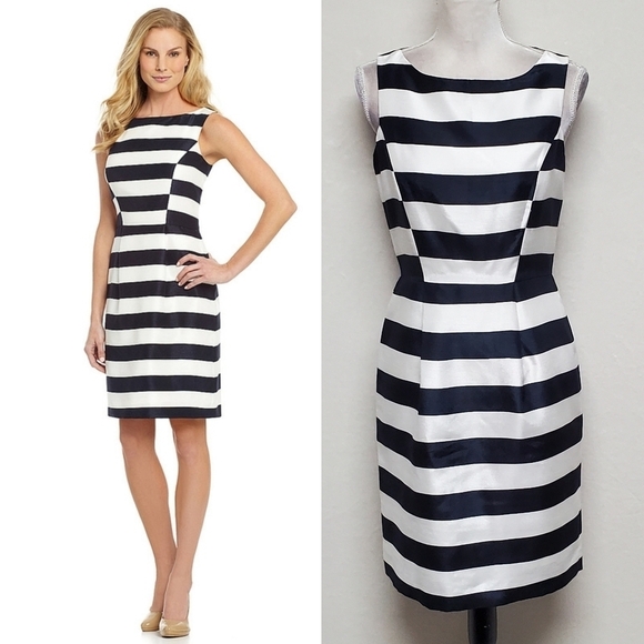 ANTONIO MELANI Dresses & Skirts - Antonio Melani Kate Striped Shantung Navy Blue White Sleeveless Dress 4